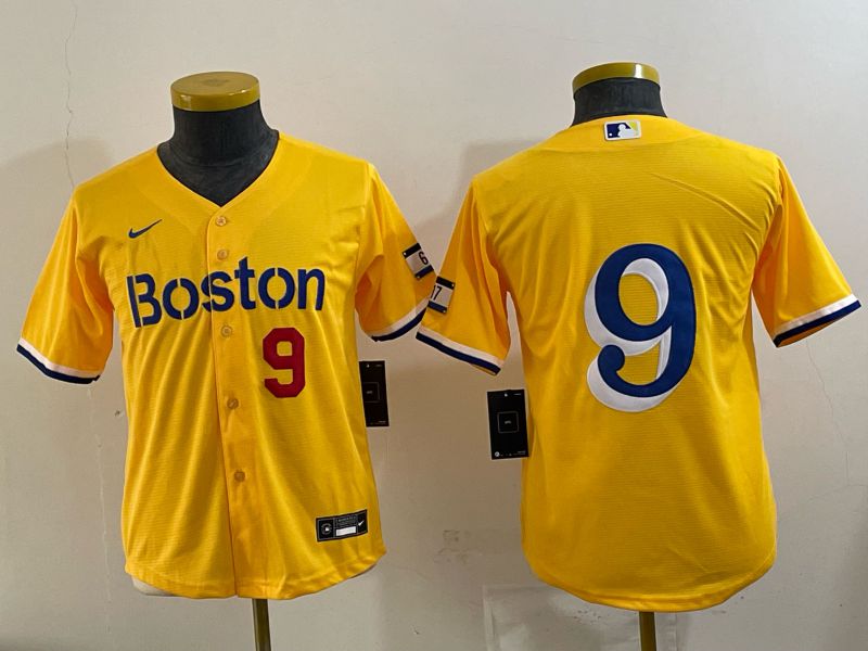 Youth 2025 Boston Red Sox #9 No Name Yellow Nike MLB Jersey 05->youth mlb jersey->Youth Jersey